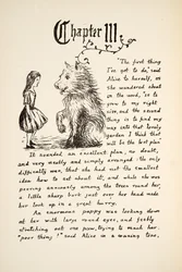 Alicia se encuentra con el cachorro, ilustración de Las aventuras de Alicia bajo tierra, publicado en 1886